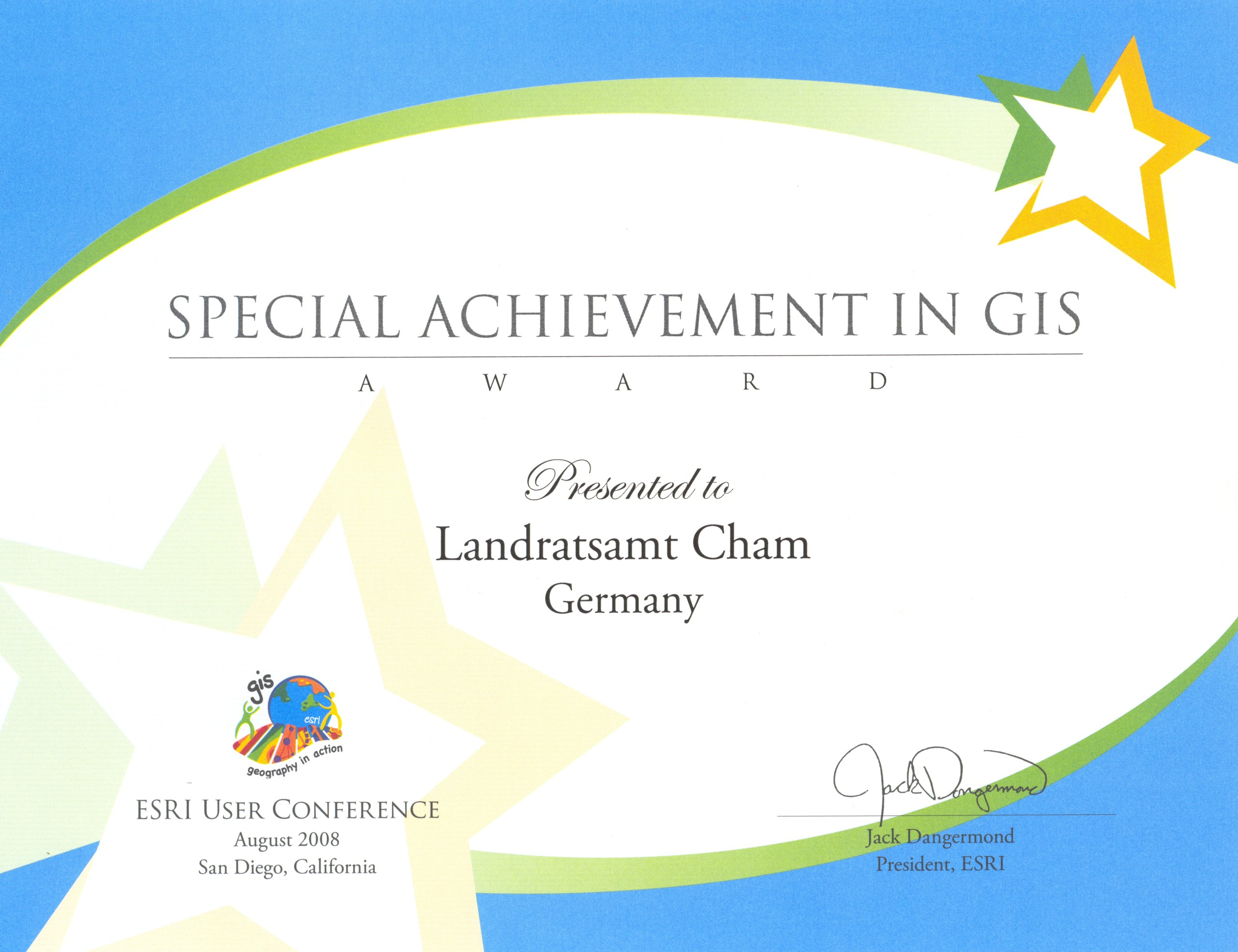 Urkunde Special Achievement in GIS