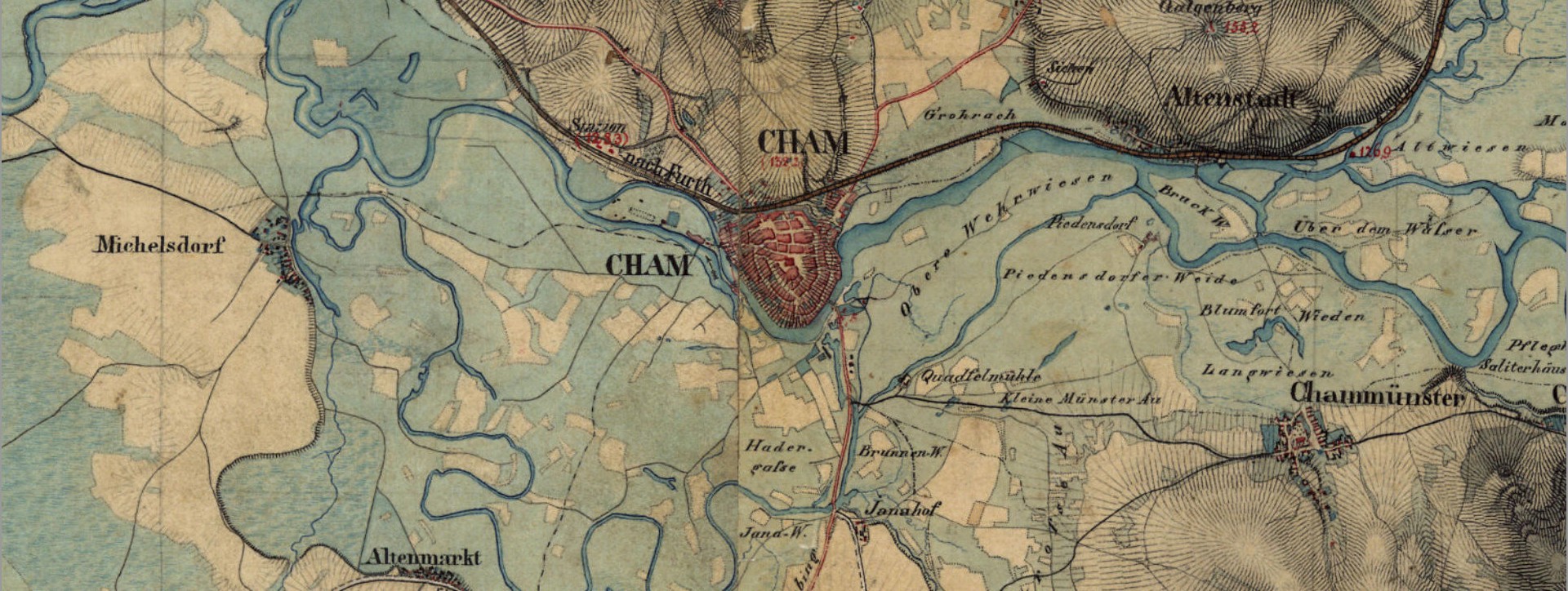 Historische Karte von Cham und Umgebung